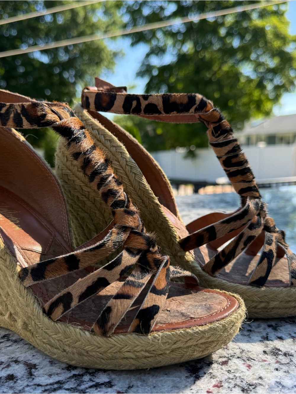 Sam Edelman Leopard Print Espadrille Wedge Sandals - Tan/Black